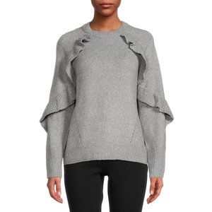 Time And Tru womens ruffle sweater gray L (12-14) Metallic Knit W-335